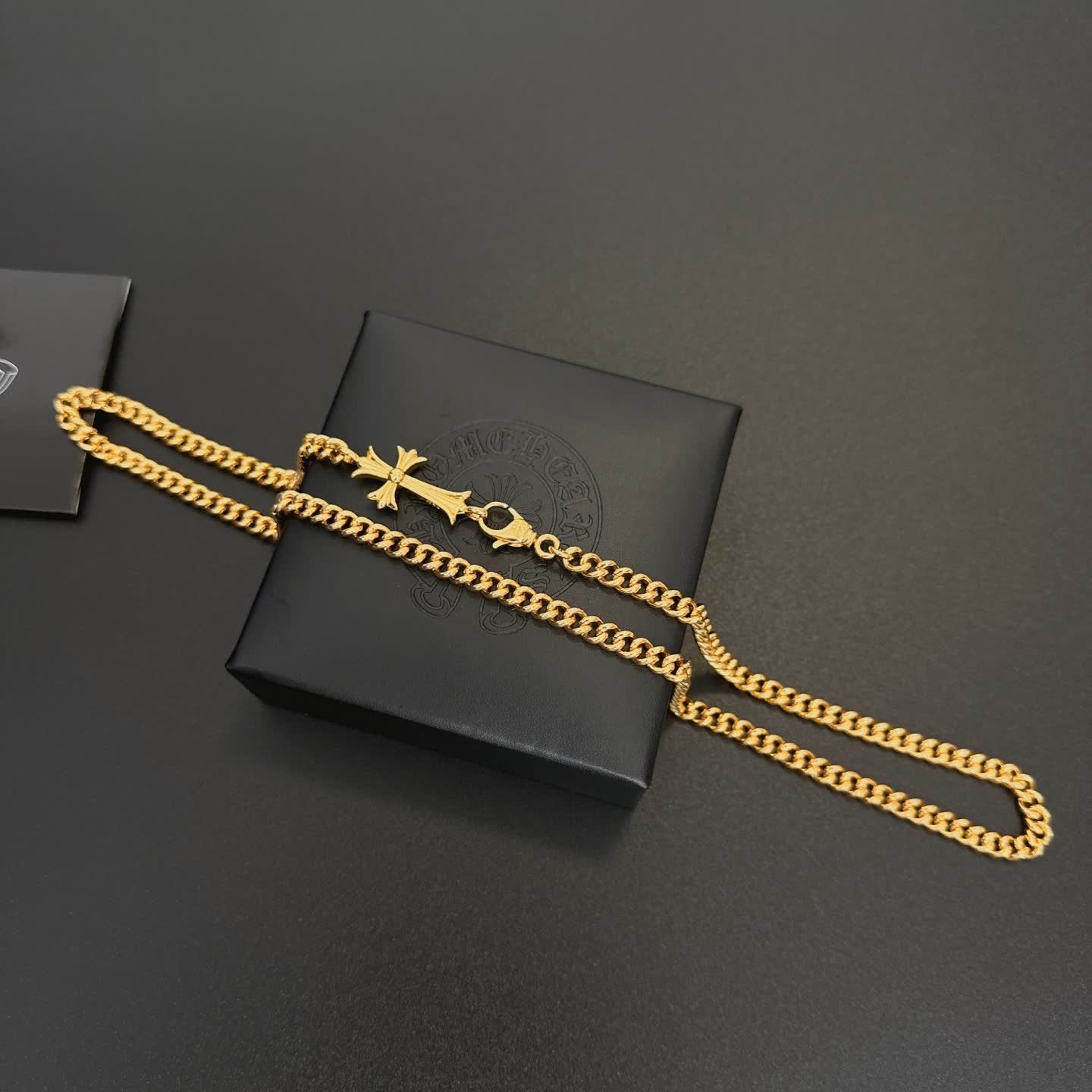 Chrome Hearts Rome Jewelry Gold-Plated Chain with Cross Pendant